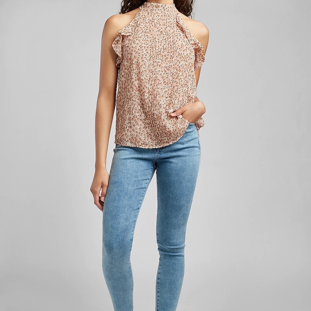 Express Leopard Ruffle Halter Neck Tank Top